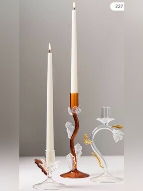 Anthropologie Whimsical Amber Clear Floral Candle Holder Cottagecore NWT 10”